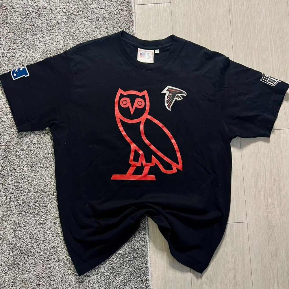 OVO x NFL Atlanta Falcons OG Owl T-Shirt Black/Red Size L Drake Collab